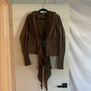 Elegant Brown Draped Trench Coat